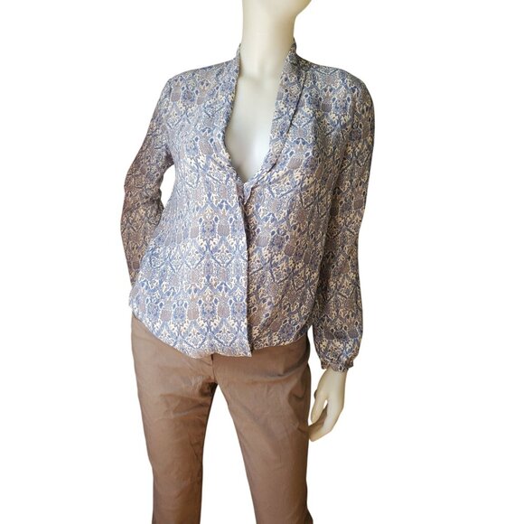 Max Studio XS High-low Blouse Long Sleeve Shirt V-neck Lightweight Relaxed Boho - Picture 5 of 11